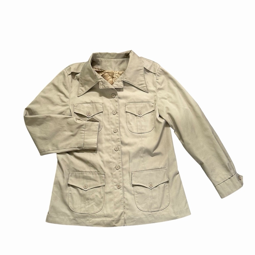 Vintage Canvas Field Coat Barn Chore Safari Jacket S Womens Military Button Up